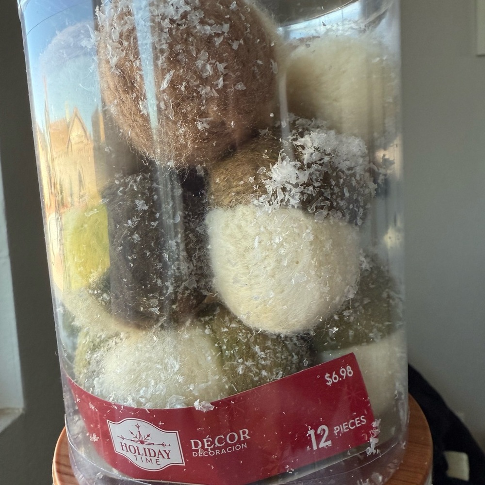 Holiday Time Festive Ball Set in Cream, Green, and Brown